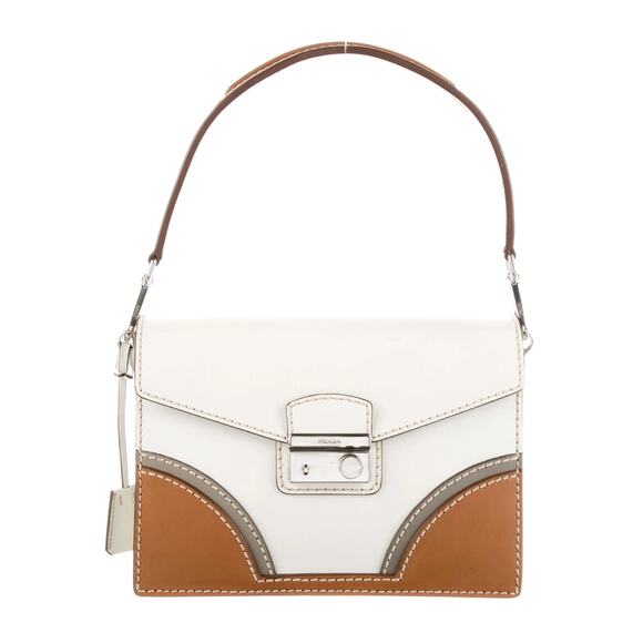 Prada Vitello Tri-Color Sound Top Handle Satchel 2Way Bag White Naturale